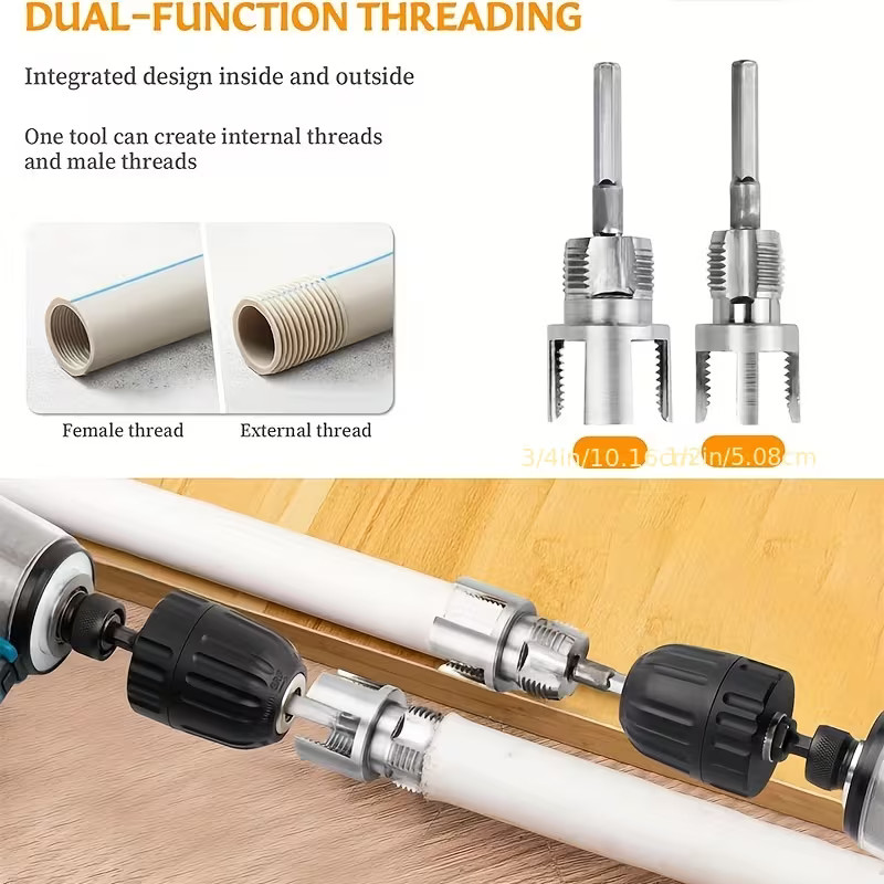 Integrated Internal & External Pipe Threading Tool Steel PVC Pipe Threader Kit