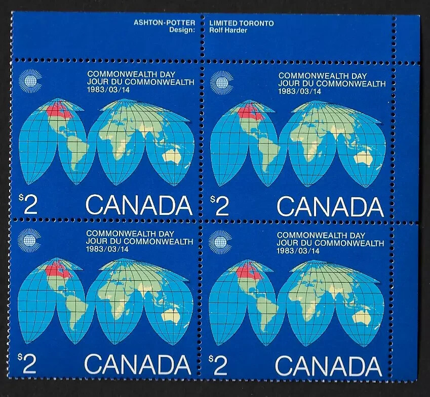 Canada - Scott 977 -  Commonwealth Day World Map - UR Plate Block - MNH