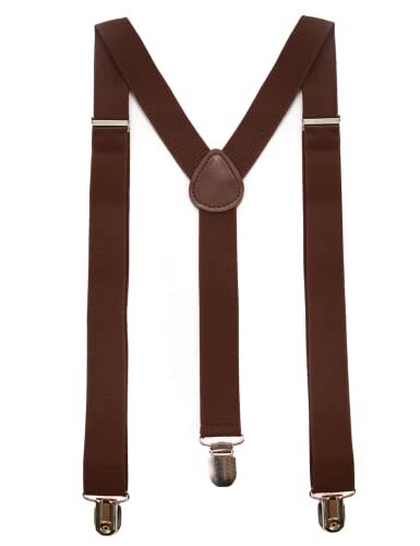 Solid Color Mens Suspender with 3 Strong Clips Adjustable Braces Brown