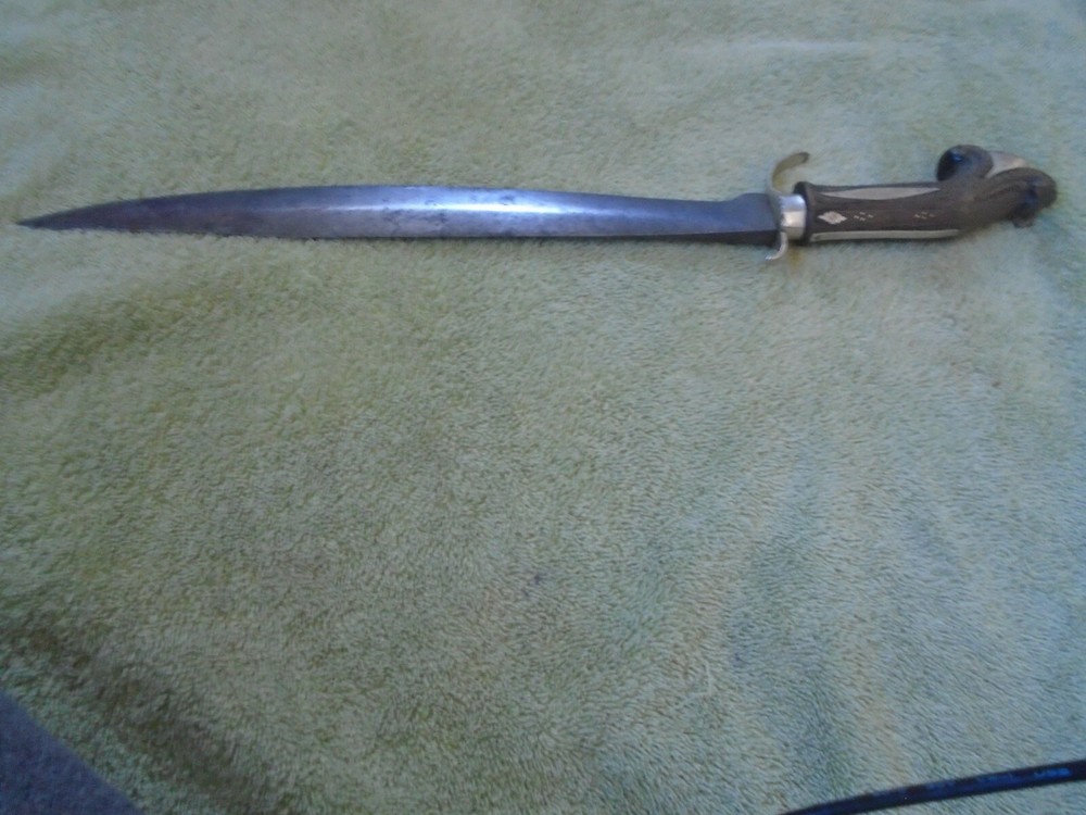 19 1/2" Antique Bowie Knife Silver & Carved Handle
