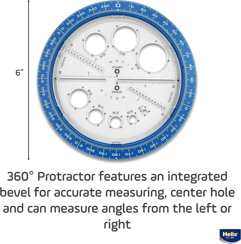 Angle and Circle Maker Protractor with Integrated Templates 6 Inch 15cm Assorted