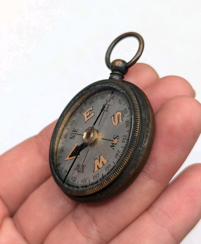 Vintage Pocket Compass Floating Dial Brass Case *Read*