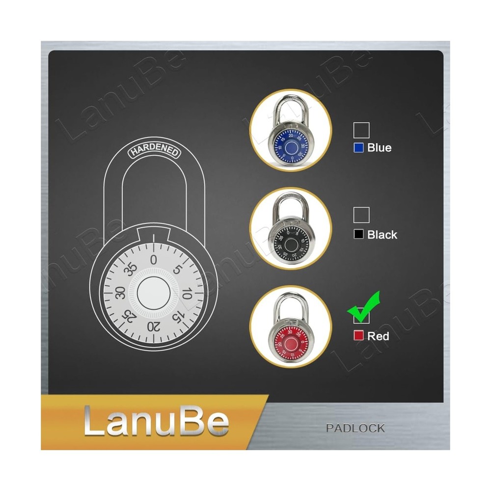 Standard Dial Combination Lock, 2 in. Wide, with Different Combinations, Red ...