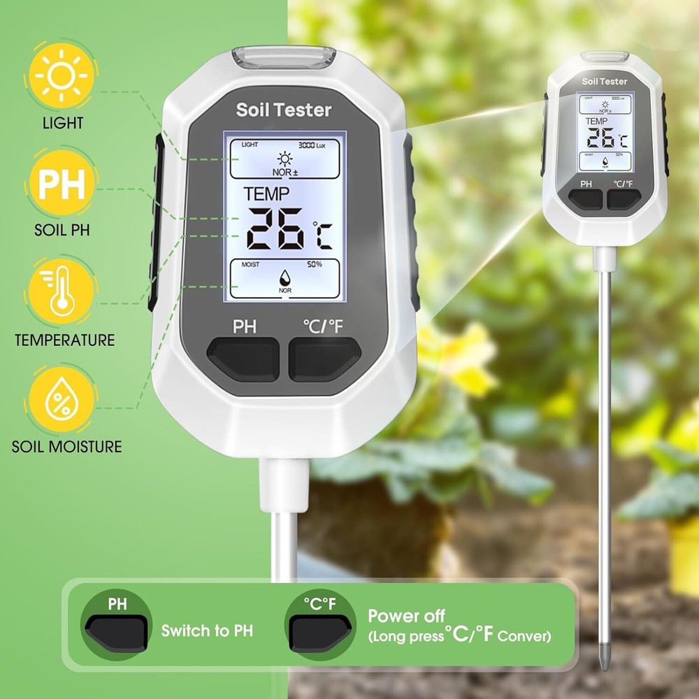 Digital Soil Meter - pH, Moisture & Light Intensity for Gardening Success