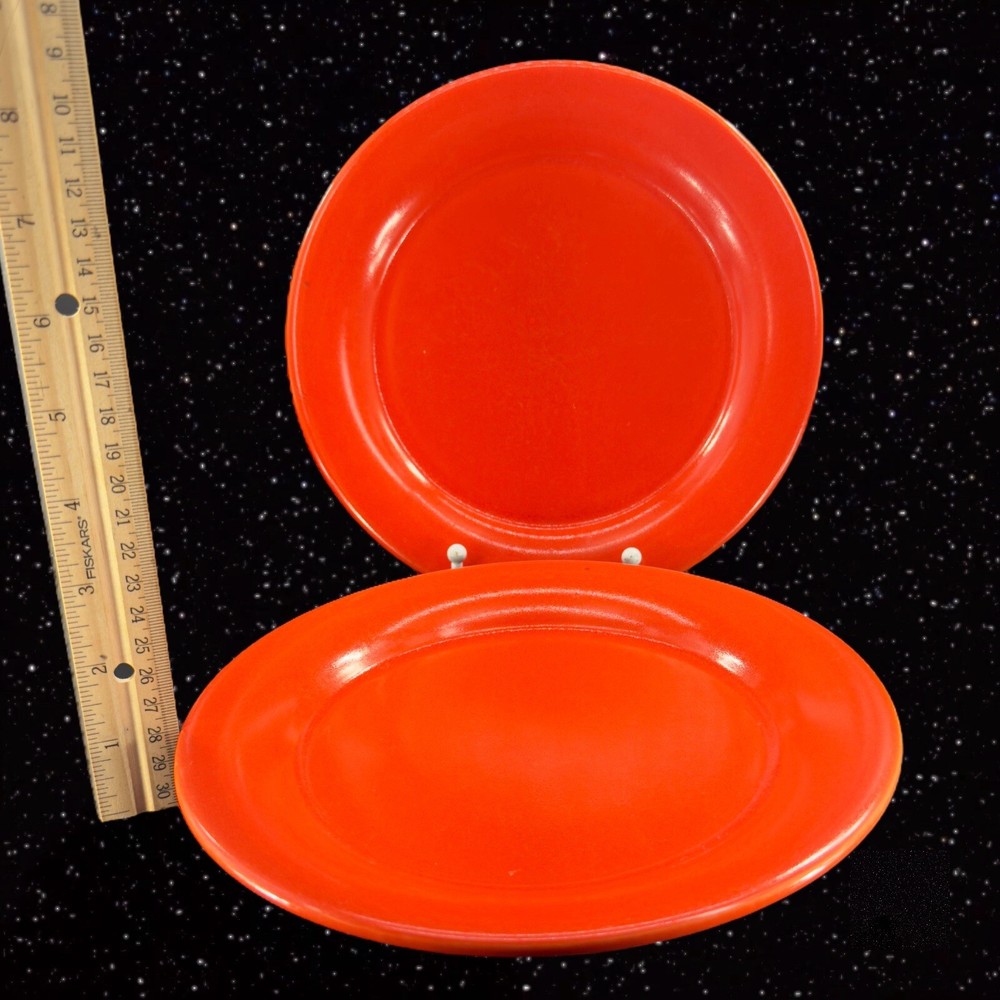 Rare Franciscan FIRE DANCE Red Plate Dish Set 2 Earthenware 1970s Ceramic VTG