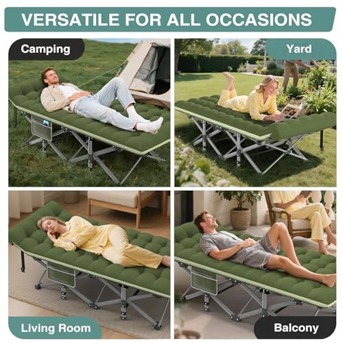 Camping Cot for Adults - Heavy-Duty Cot Bed with Green Basic - 75x28x15"