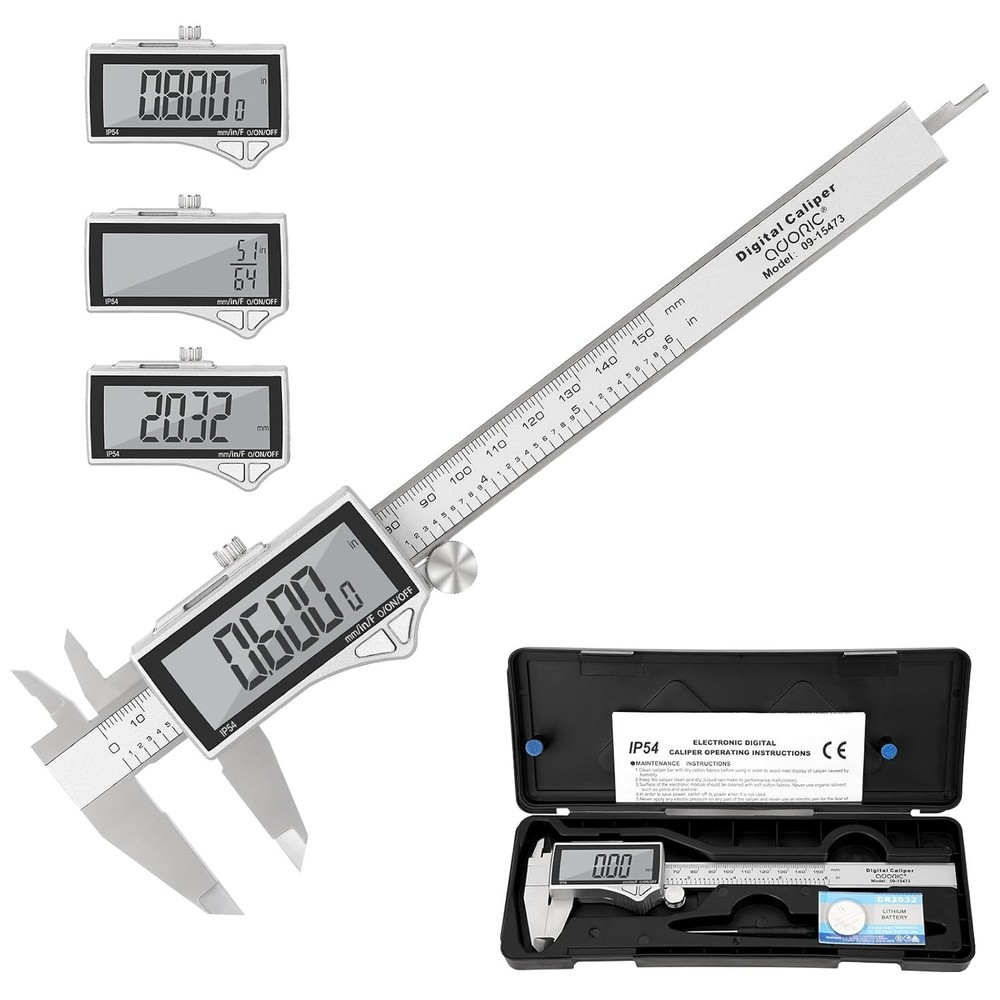 Precision Digital Caliper - 0-6" Stainless Steel Tool with Large LCD Display