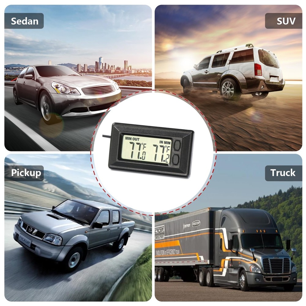Digital Car Thermometer for Interior Exterior Use, Dual Display Function