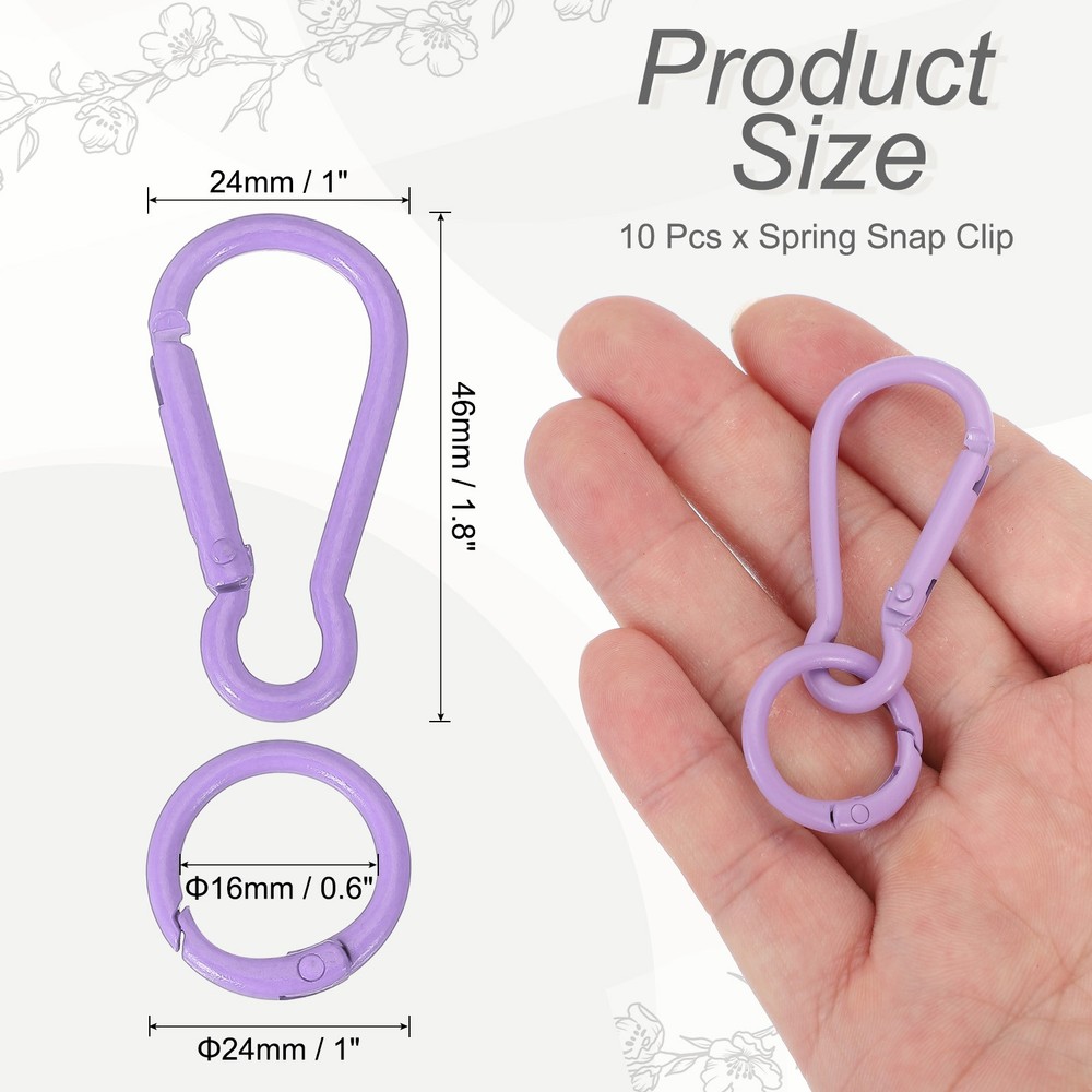 10Pcs Spring Snap Clip Candy Color Spring Snap Keychain Hook Purple