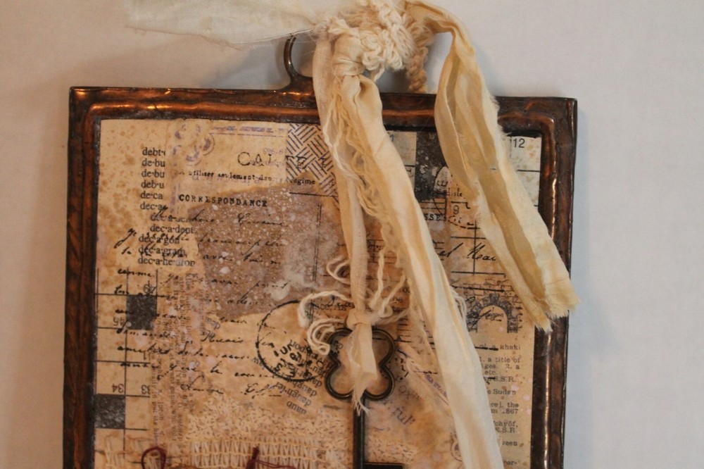 Handmade Object Assemblage Art Picture "Stay Simple" Mixed Media Collage 5x7"
