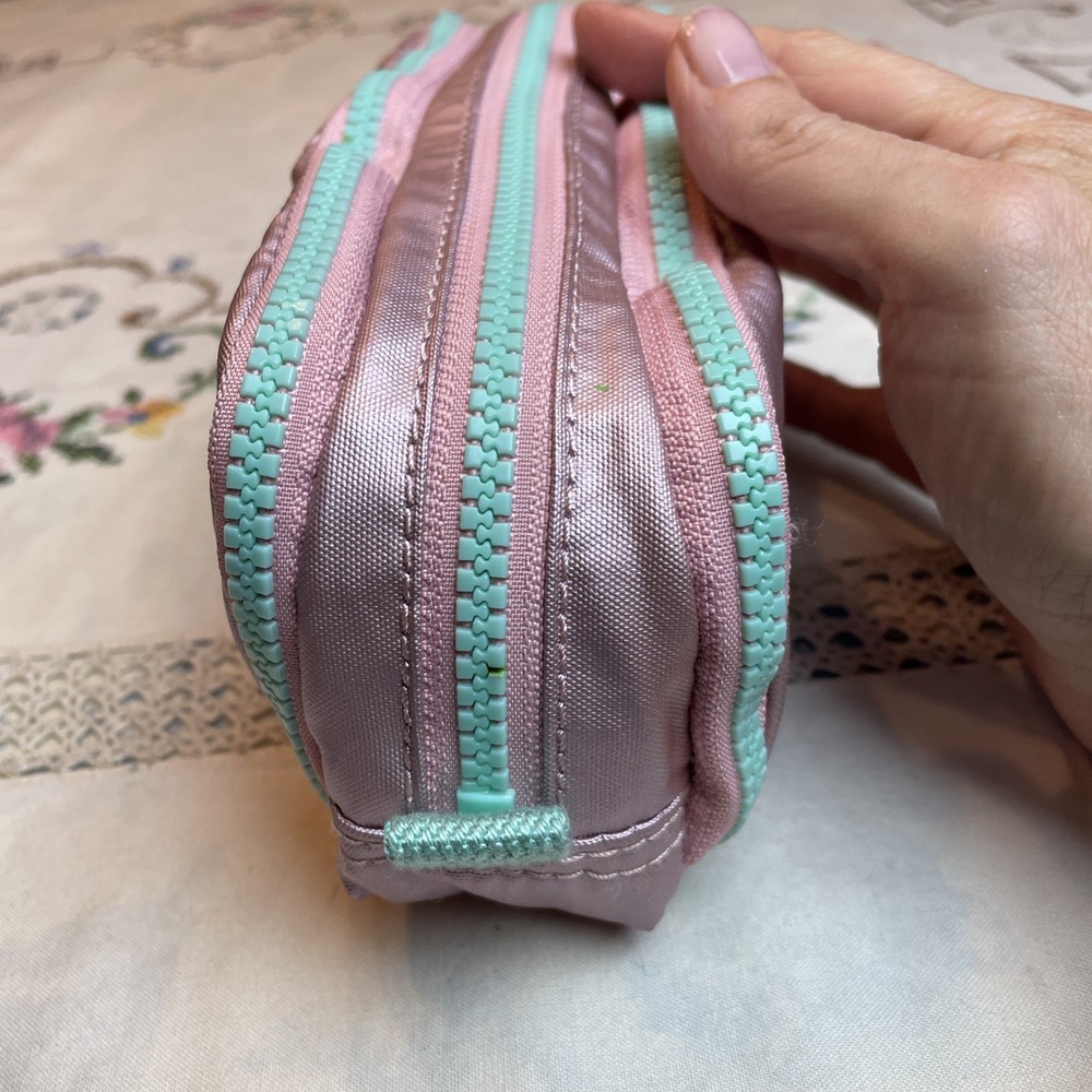 Kipling Gitroy Metallic Pencil Case Pink With Green Trim