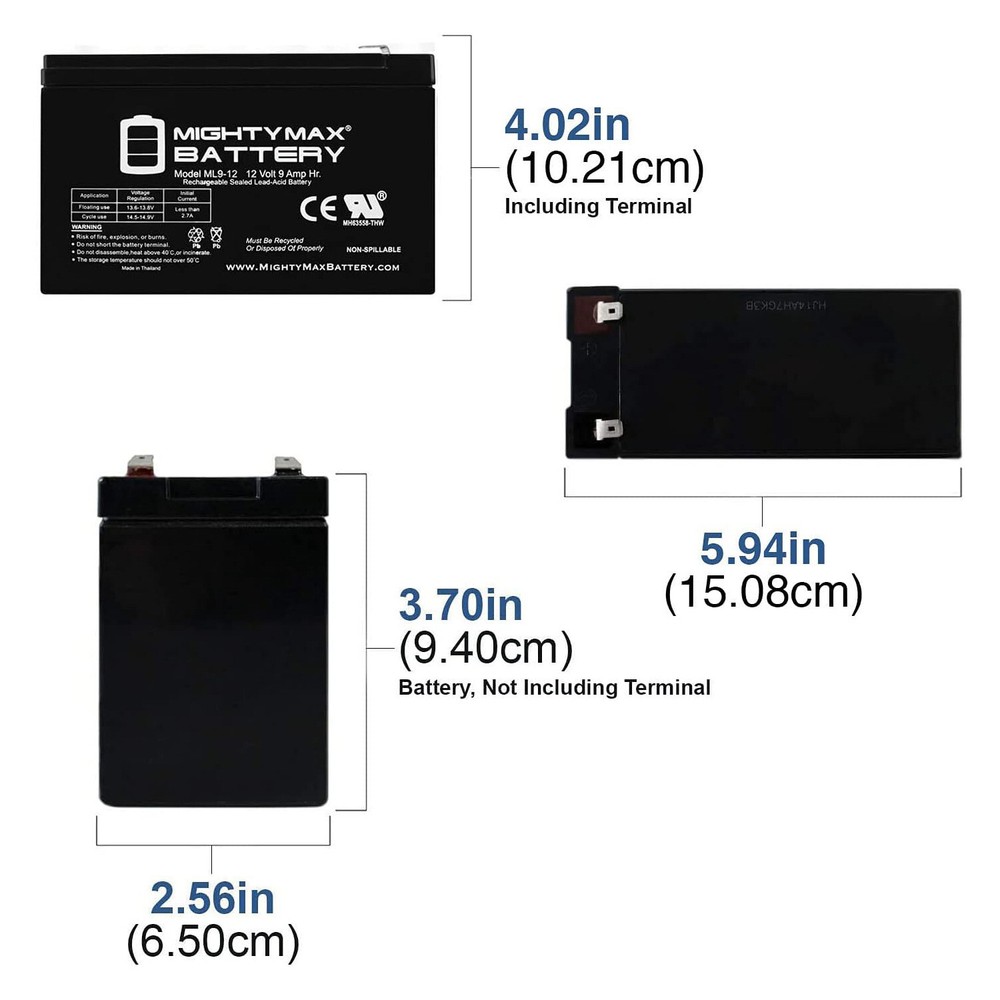 Mighty Max 12V 9Ah SLA Replacement Battery for Ritar RT1280-F2 - 2 Pack
