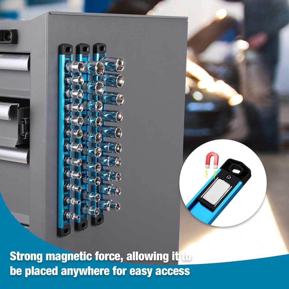 WORKPRO Magnetic Socket Organizer1/2''DriveMultiColor Aluminum Alloy Socket Rail