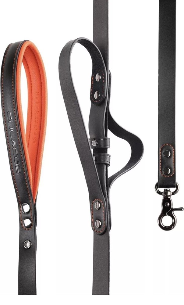 Culacos Dog Leash - Leather Training Double Handle and Bungee Design
