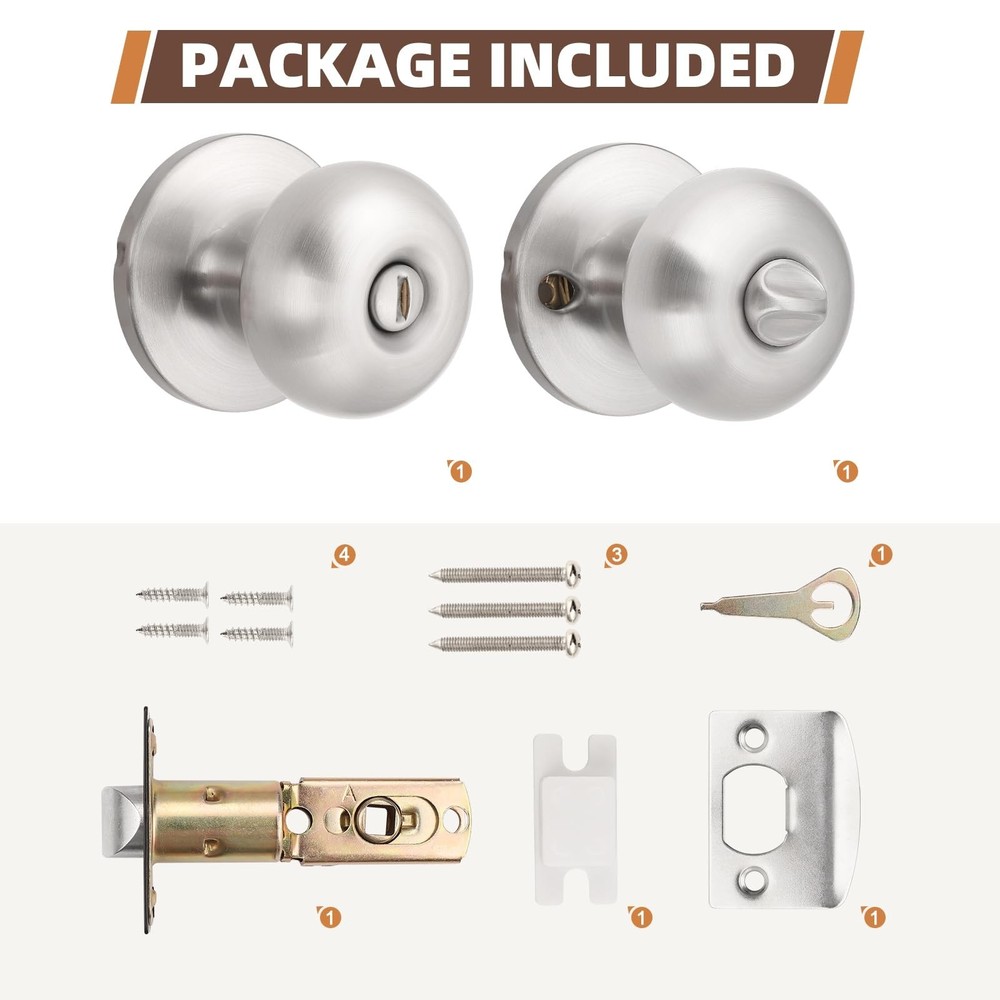 GOBEKOR Brushed Nickel Door Knobs Privacy Door Knobs Interior for Bedroom Bat...