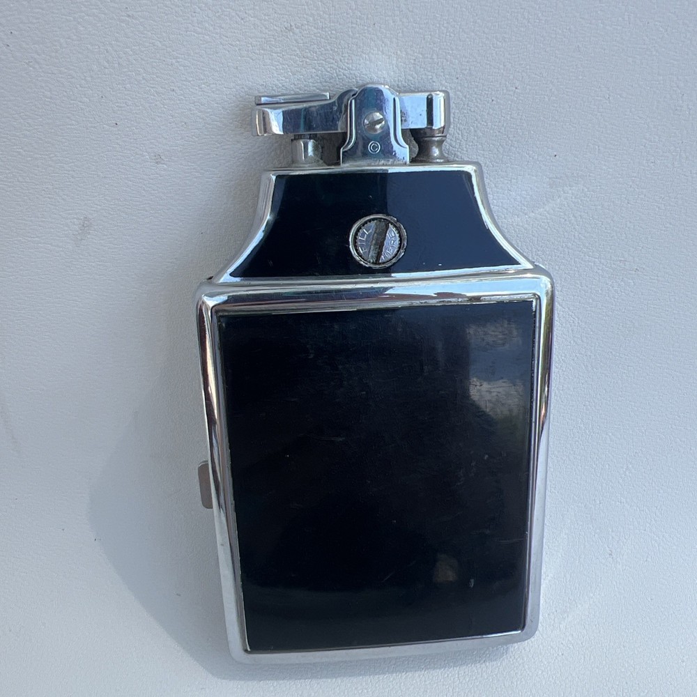 Vintage Ronson Mastercase Cigarette Case & Lighter Black Floral Design