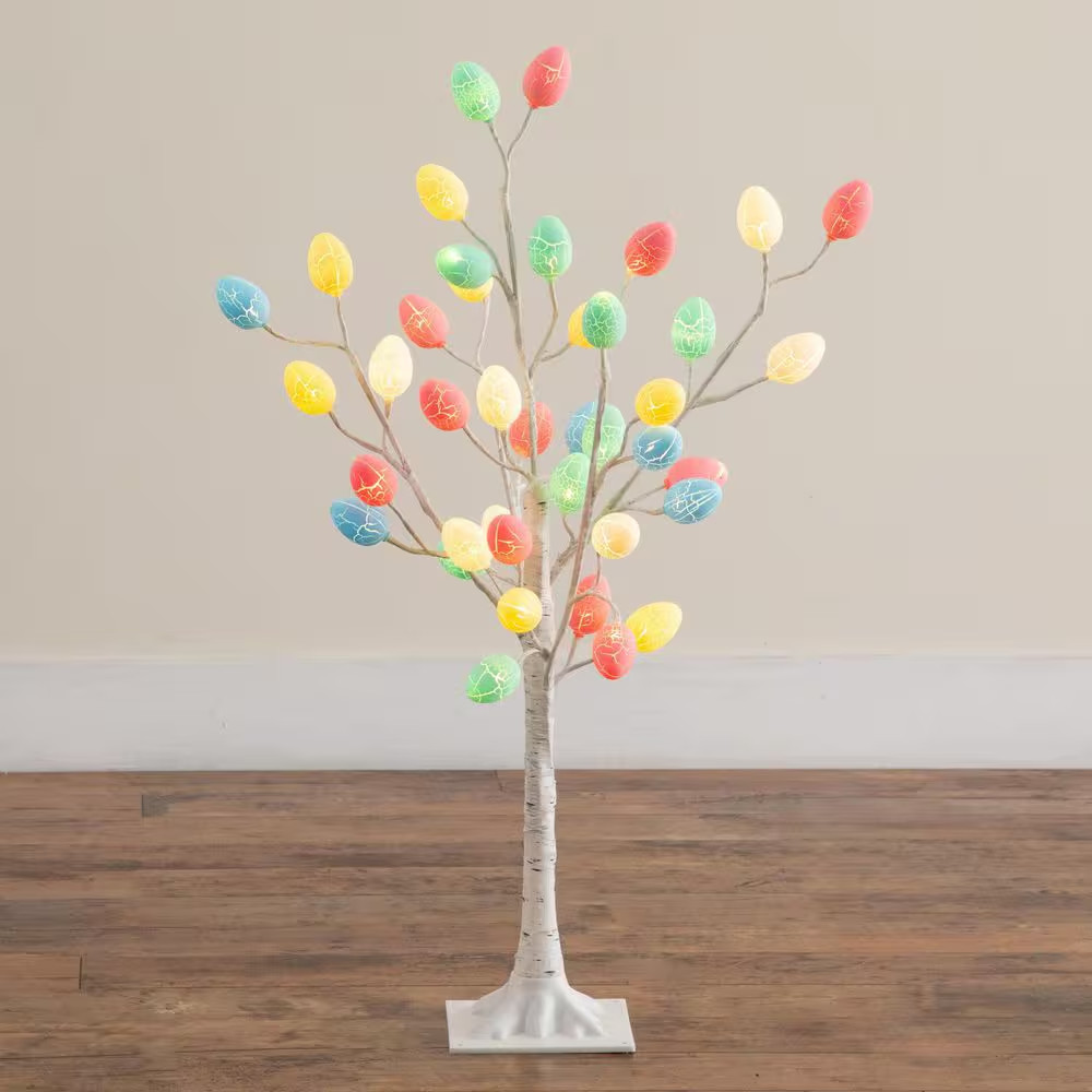 3 Ft. Pre-Lit Artificial Easter Twig Tree with 40 Egg Shaped LED Ornaments