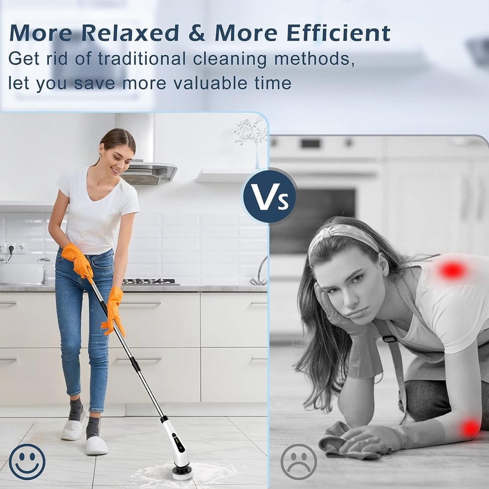 Electric Spin Scrubber, Cordless Cleaning Brush Scrubber for Home, 8 Replaceable