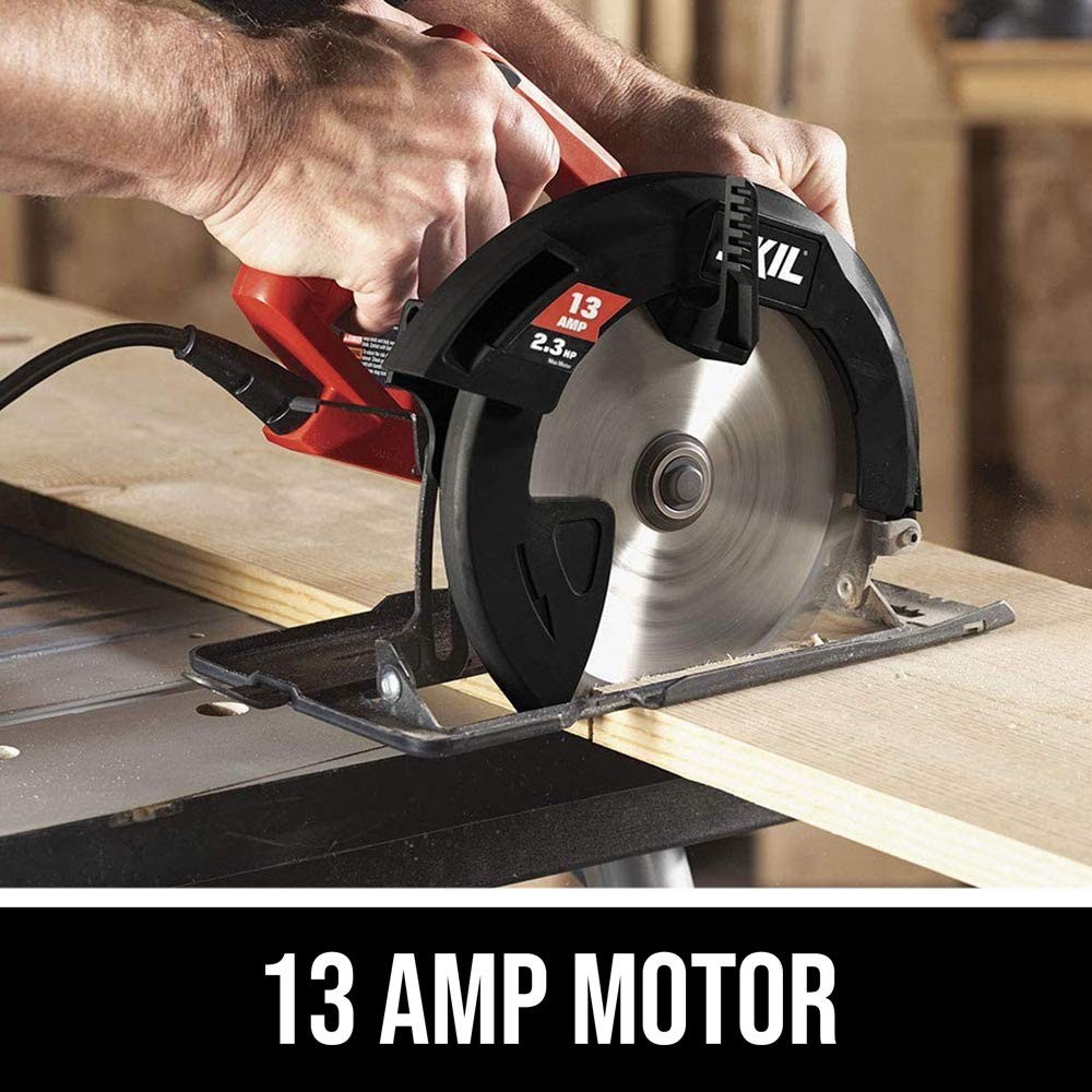 Red 13-Amp Circular Saw - Compact Design with Bevel & Dust Blower Features