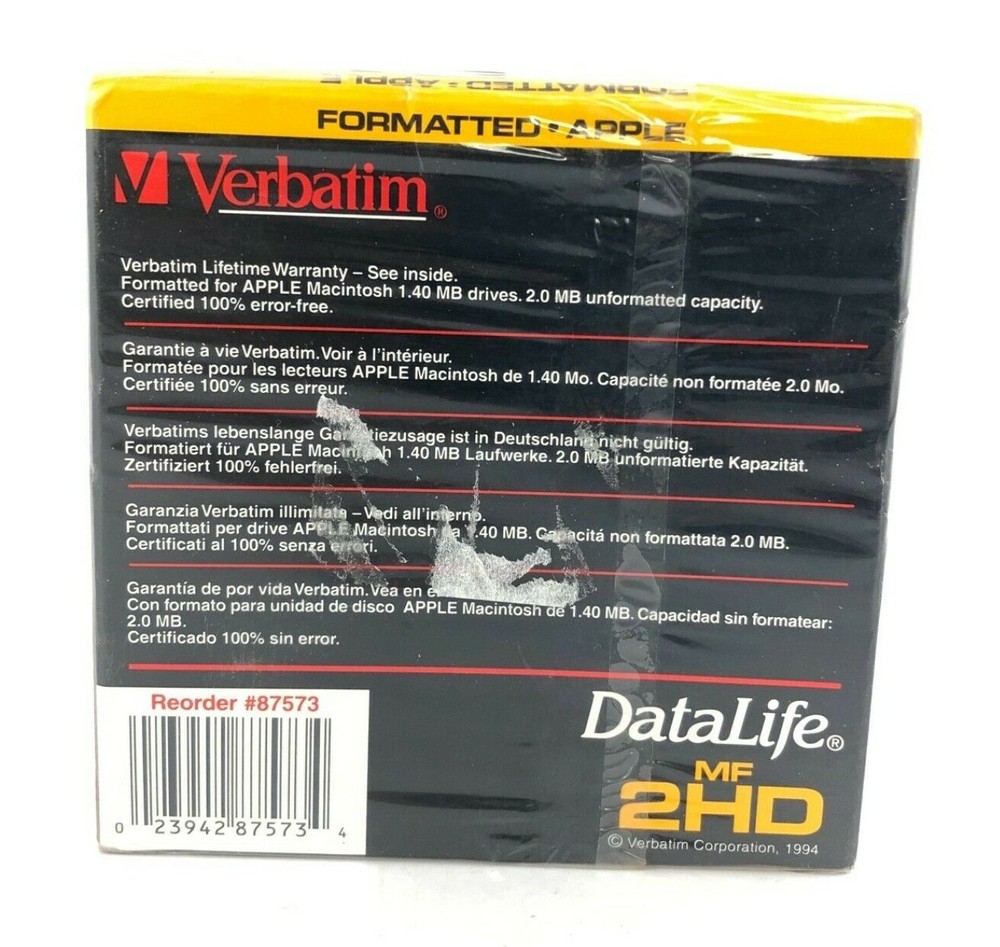 Verbatim DataLife 2HD Apple Formatted 3.5" Micro Floppy Disc 10 Pack