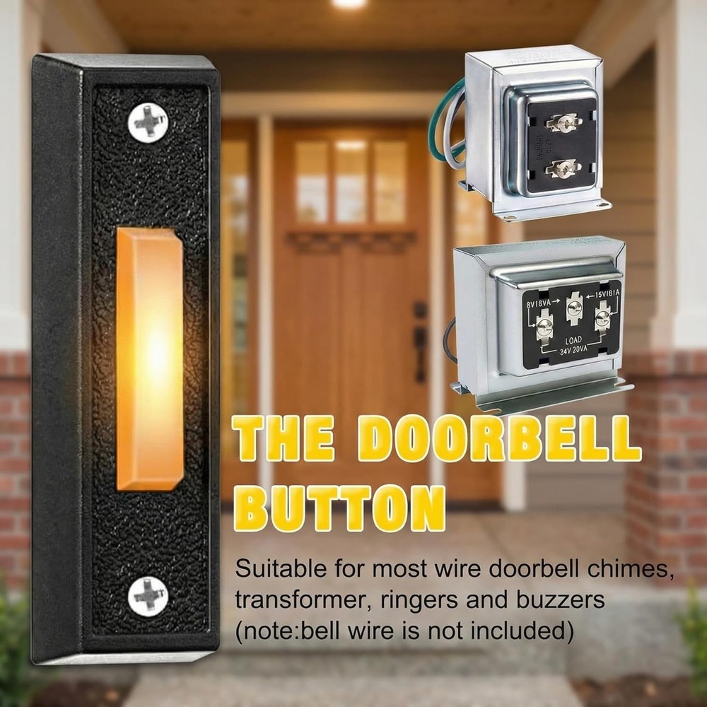 Lighted Doorbell Button Wired Replacement for Most Low-Voltage Systems Black ...