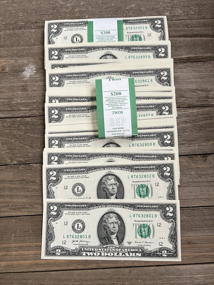 10 Uncirculated Consecutive Serial # US $2 DOLLAR BILLS Crisp Treasury 2017 A