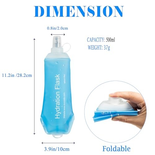 Soft Flask TPU Foldable Running Hydration Flask, Soft Collapsible Blue-500ml