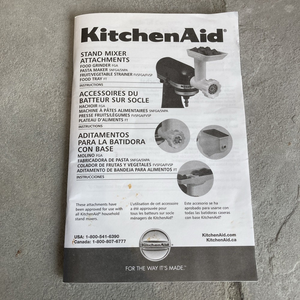 KitchenAid Instructions & Recipes For Stand Mixer Attach Grinder Pasta Strainer