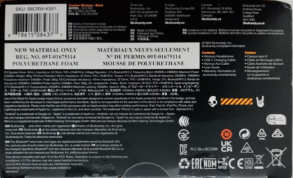 Skullcandy Crusher Wireless Bluetooth Headphone (Black)