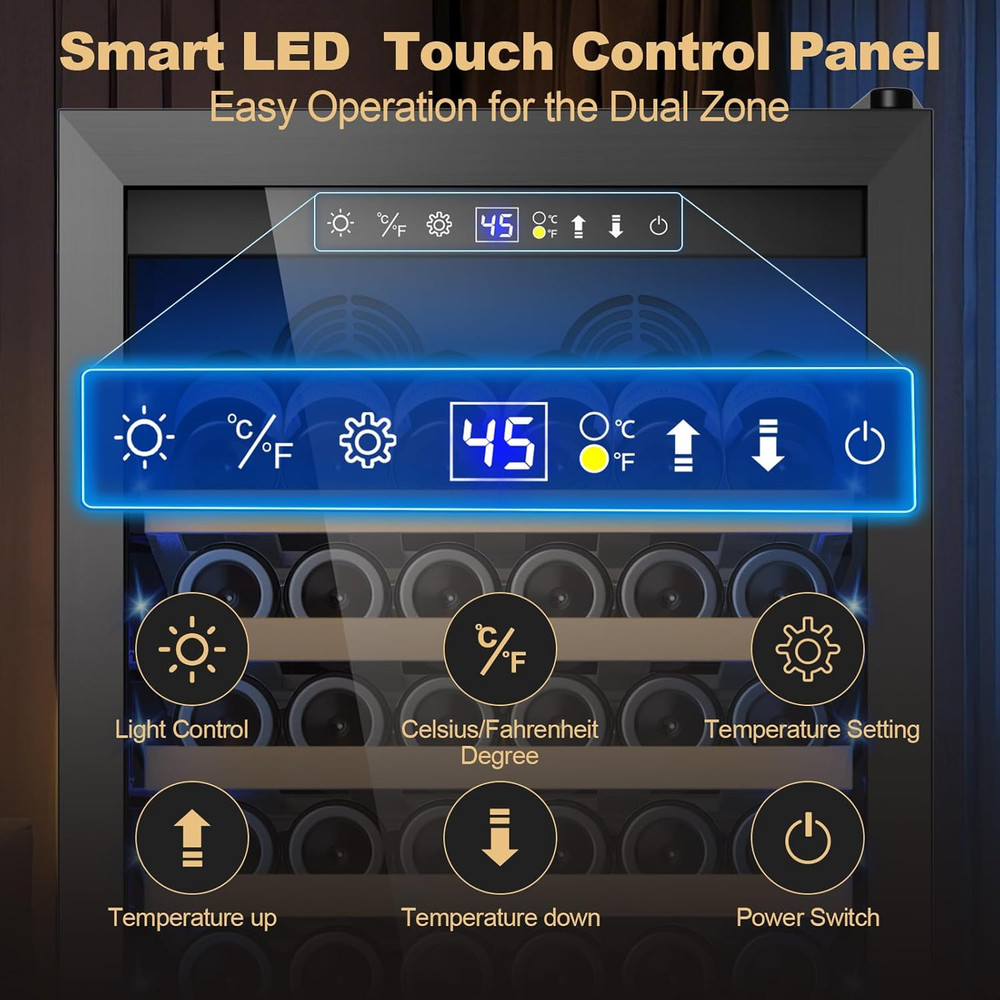 190-Bottle Wine Cooler with Temp Control - Quiet 24" Fridge Design