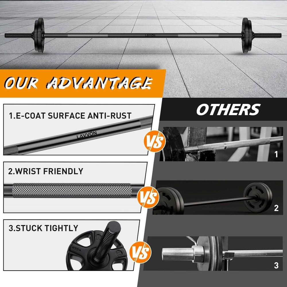 Versatile 55" Weight Lifting Bar for Bench Press & Squats - 480lbs Capacity