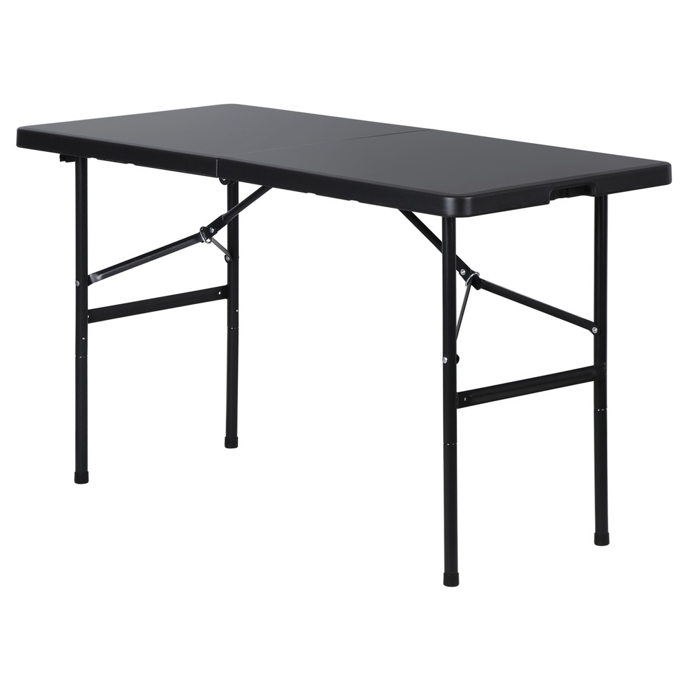 4ft Plastic Folding Table Fold-in-Half Indoor Outdoor Camping Picnic Table Black