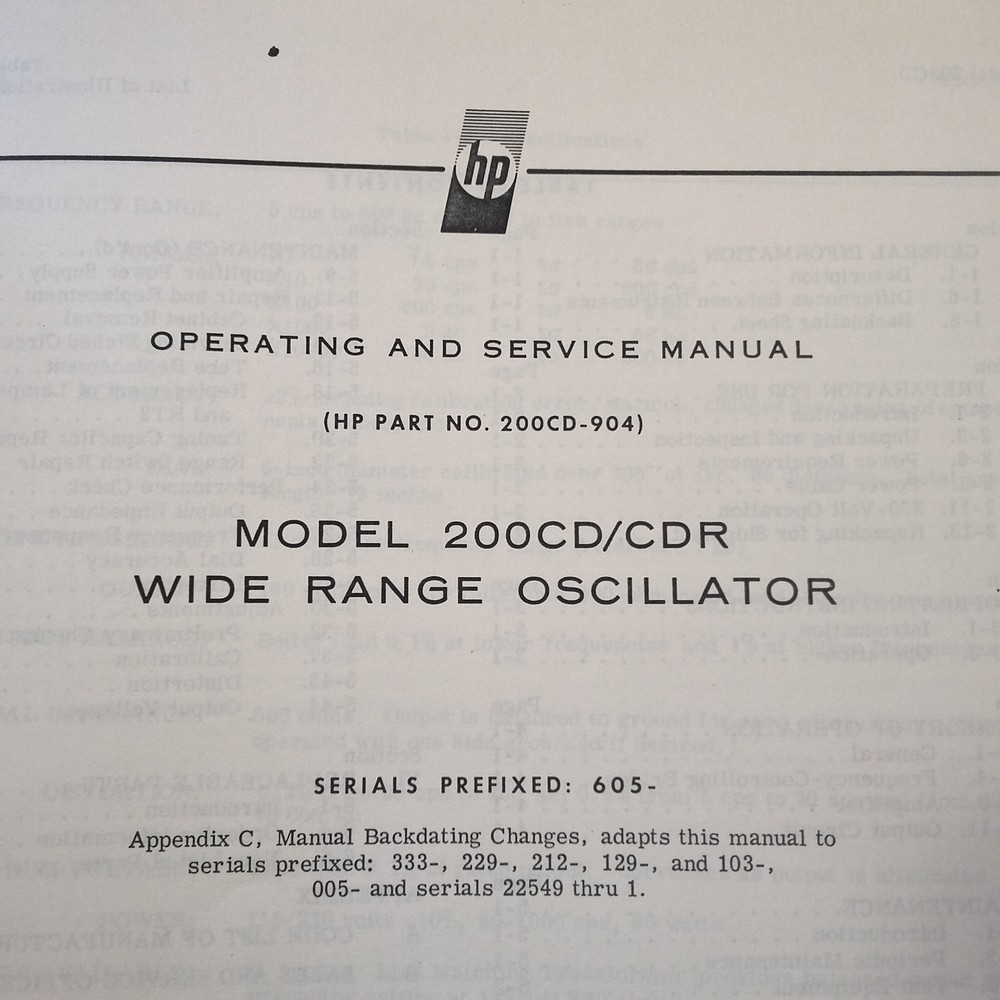 HP 200CD and 200CDR Wide Range Oscillator Operation & Service Manual