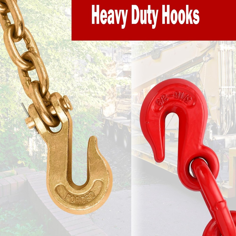 2pcs Ratchet Load Binders, 5/16"-3/8" Chains and Binders Kit ,Grab Hooks
