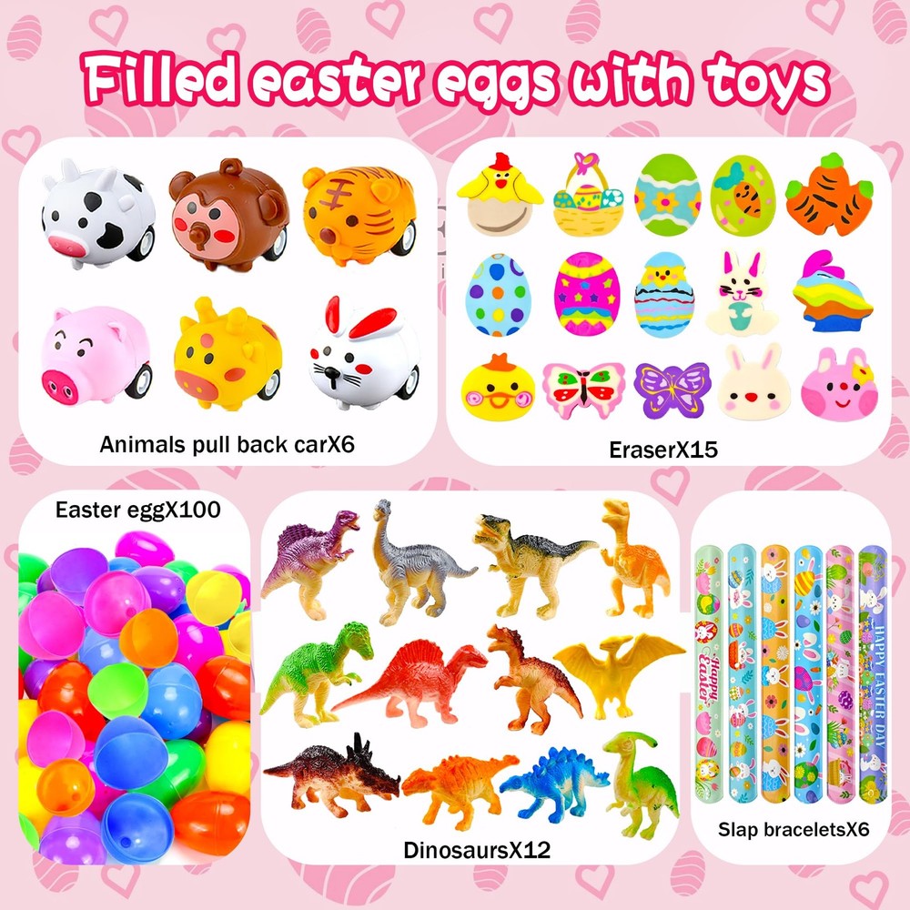 318 pcs filled Easter Eggs with Toys Easter Egg Fillers 100 pack Easter egg w...