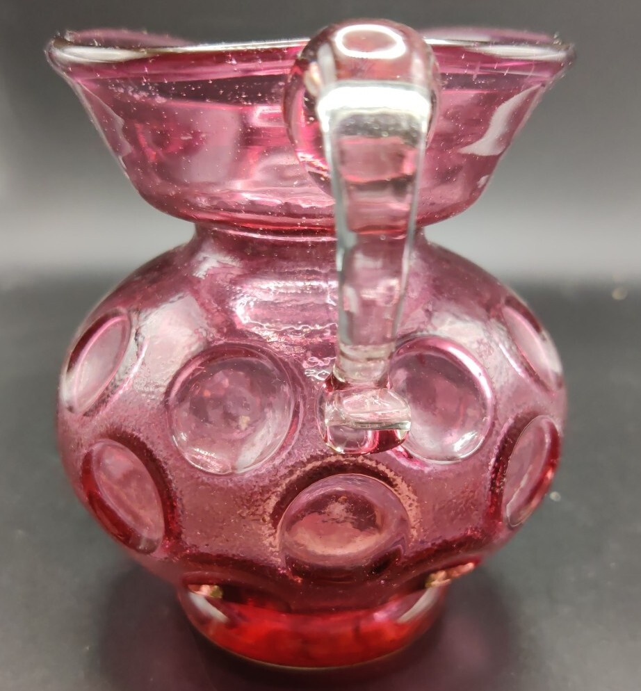 Small Cranberry Glass Thumbprint/Coin Pitcher