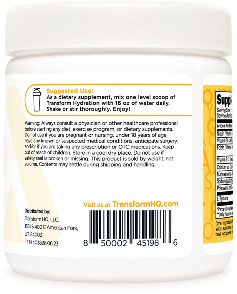 TransformHQ Hydration 42 Servings (Peach Mango) - Electrolytes, Mental Clarity