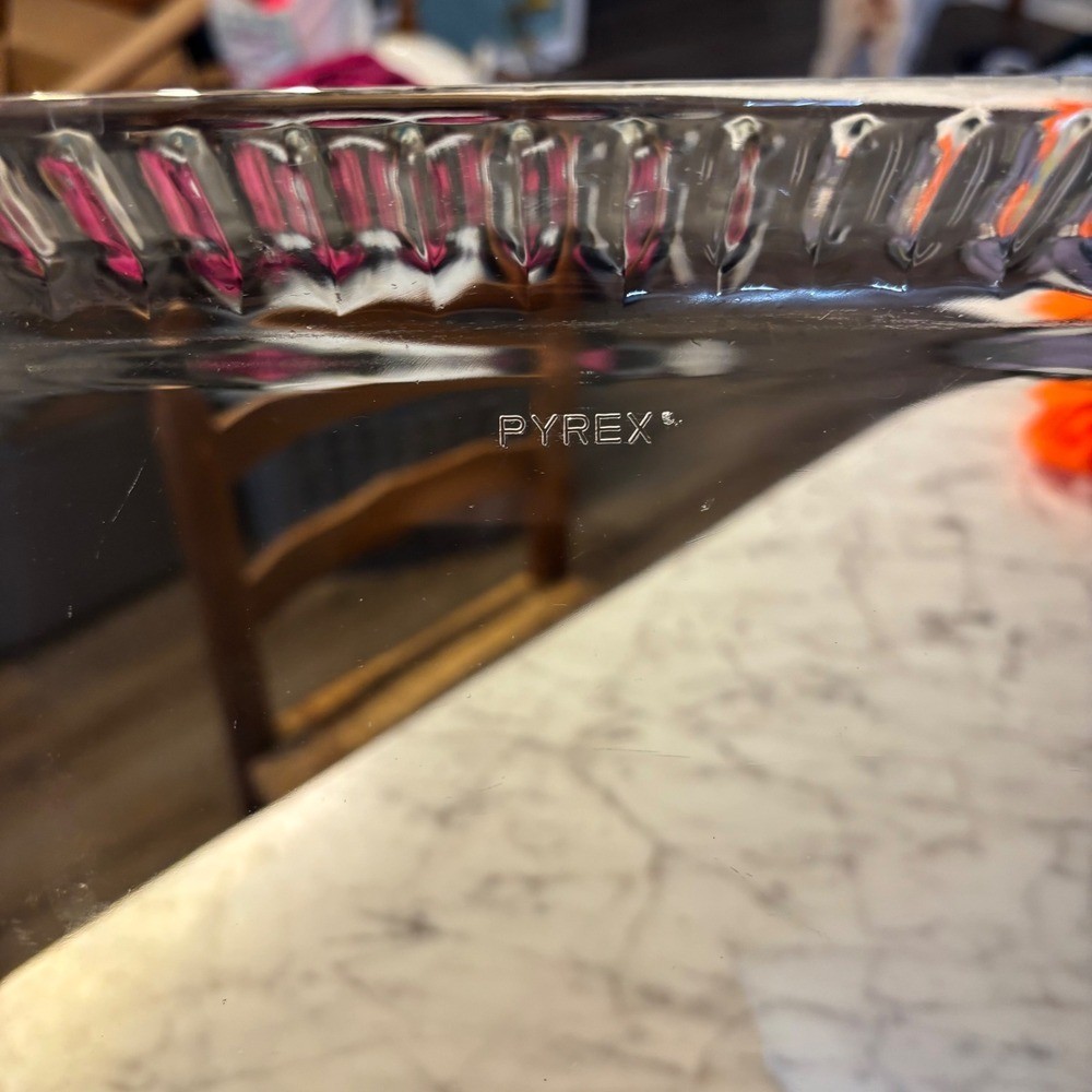 Pyrex 30cm France Glass Baking Dish Rectangular Clear Ribbed Edge Fluted