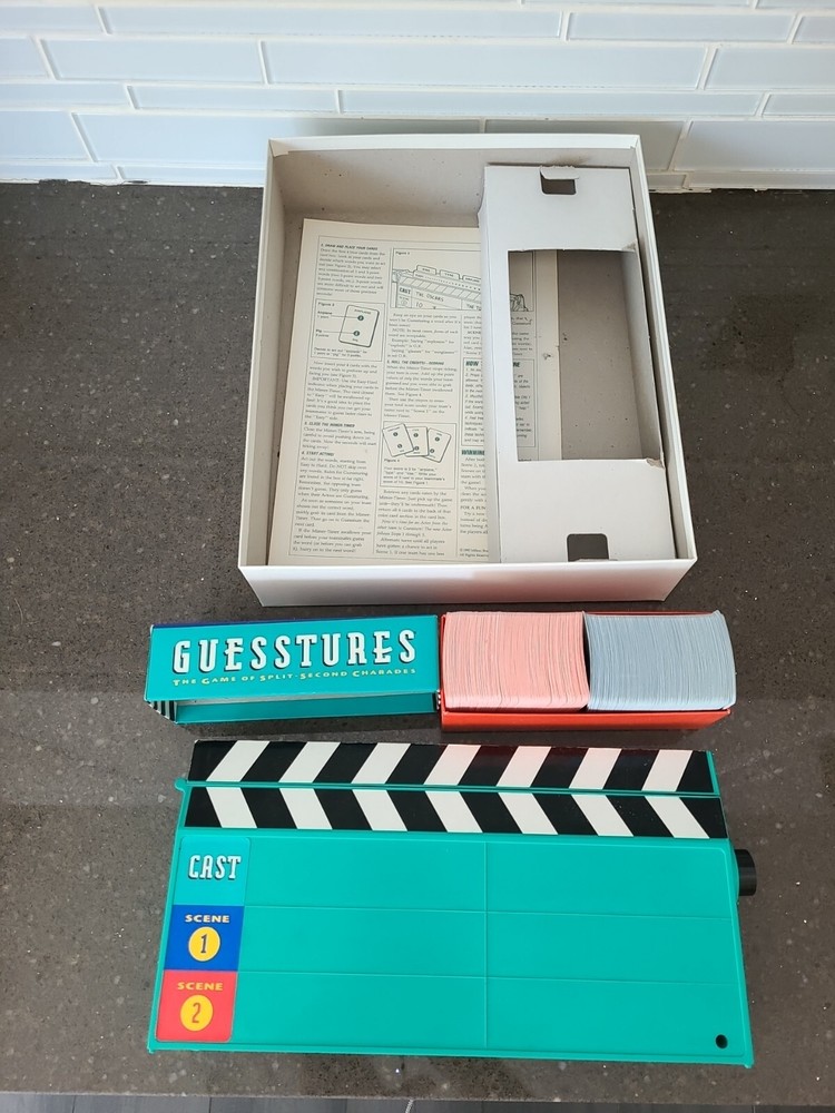 GUESSTURES: Charades Board Game Split Second 1990 Milton Bradley Complete
