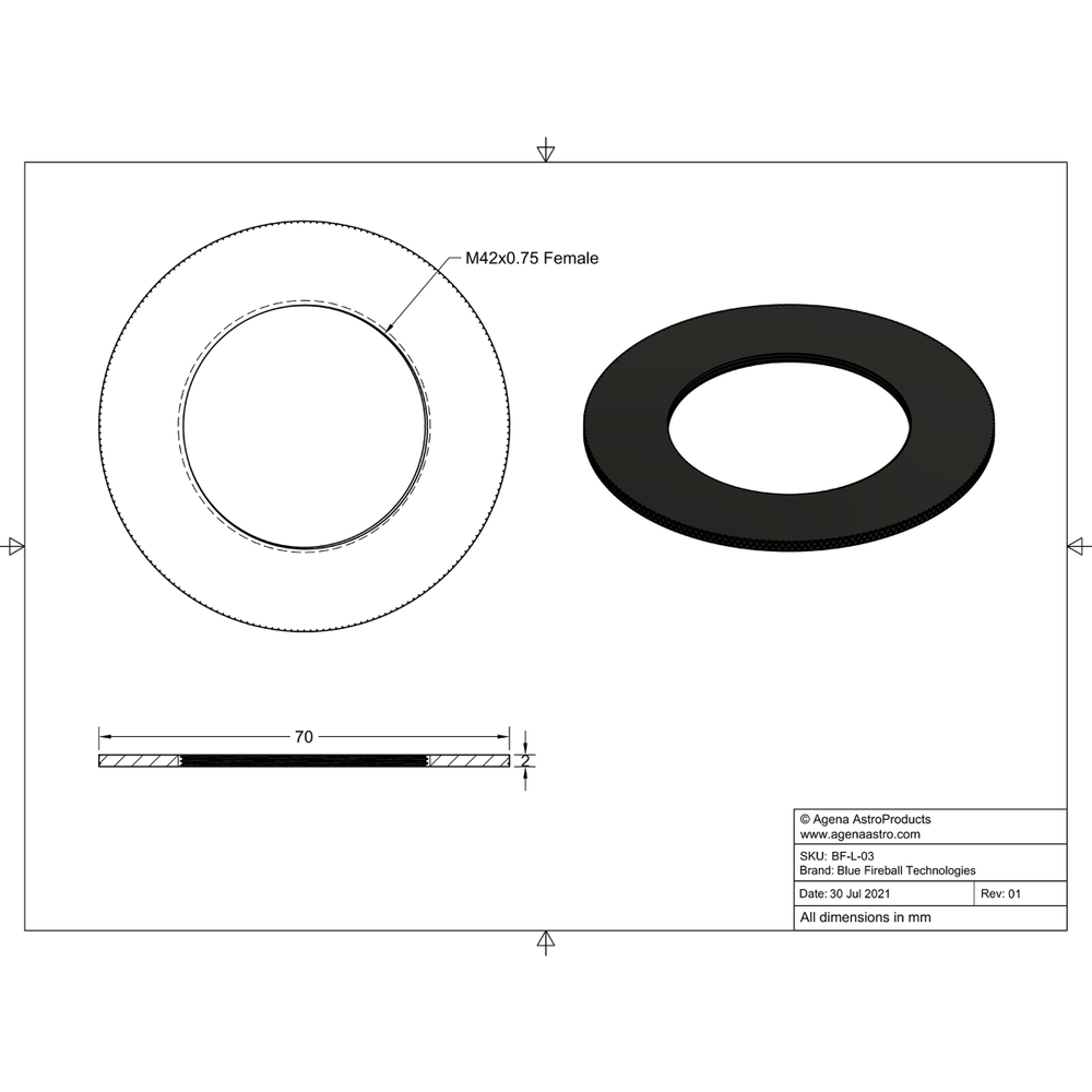 Blue Fireball Lock Ring / Orientation Control Adapter: For T/T2 Threads (M42x...