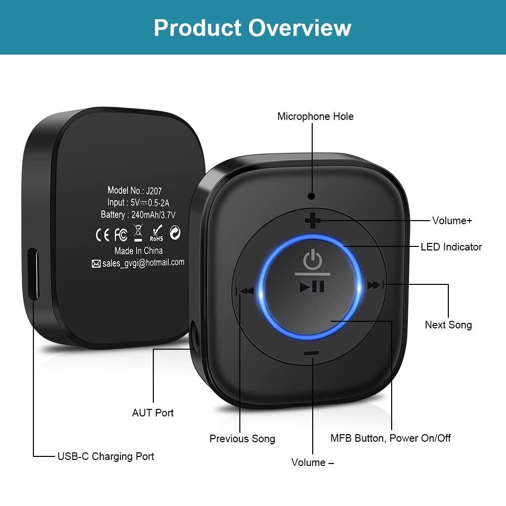 Bluetooth Receiver for Old Speaker with Latest Bluetooth V5.4 20-Hour Battery
