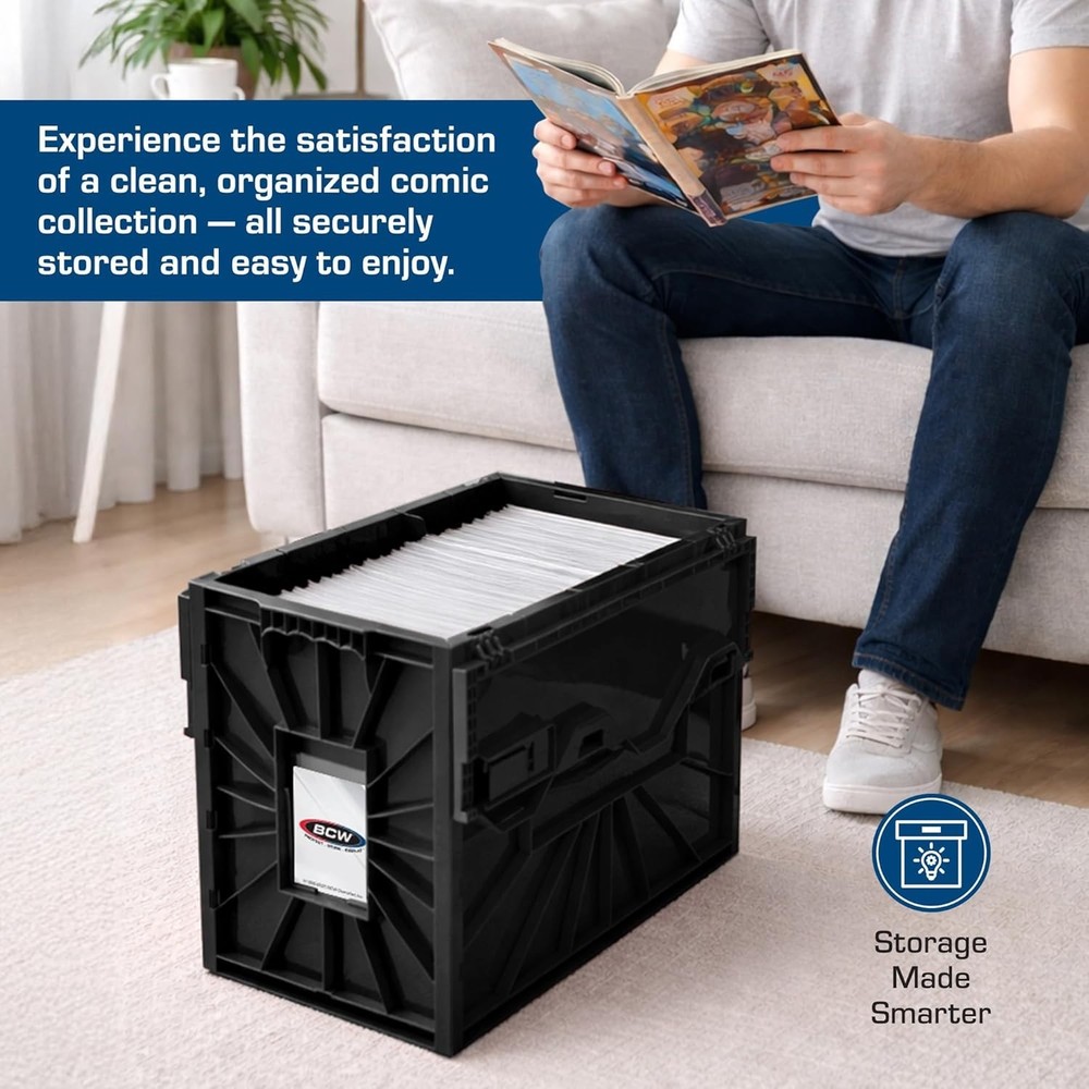 Black Comic Book Storage Bin Box Holds 150 Comics Acid-Free Plastic Stackable