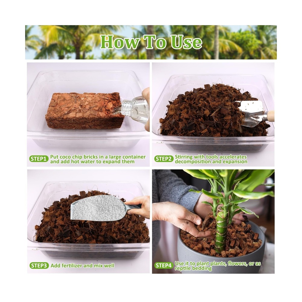 2 Pack Coco Chips Substrate for Plants- 2.2lb 100% Organic Coconut Husk Brick...