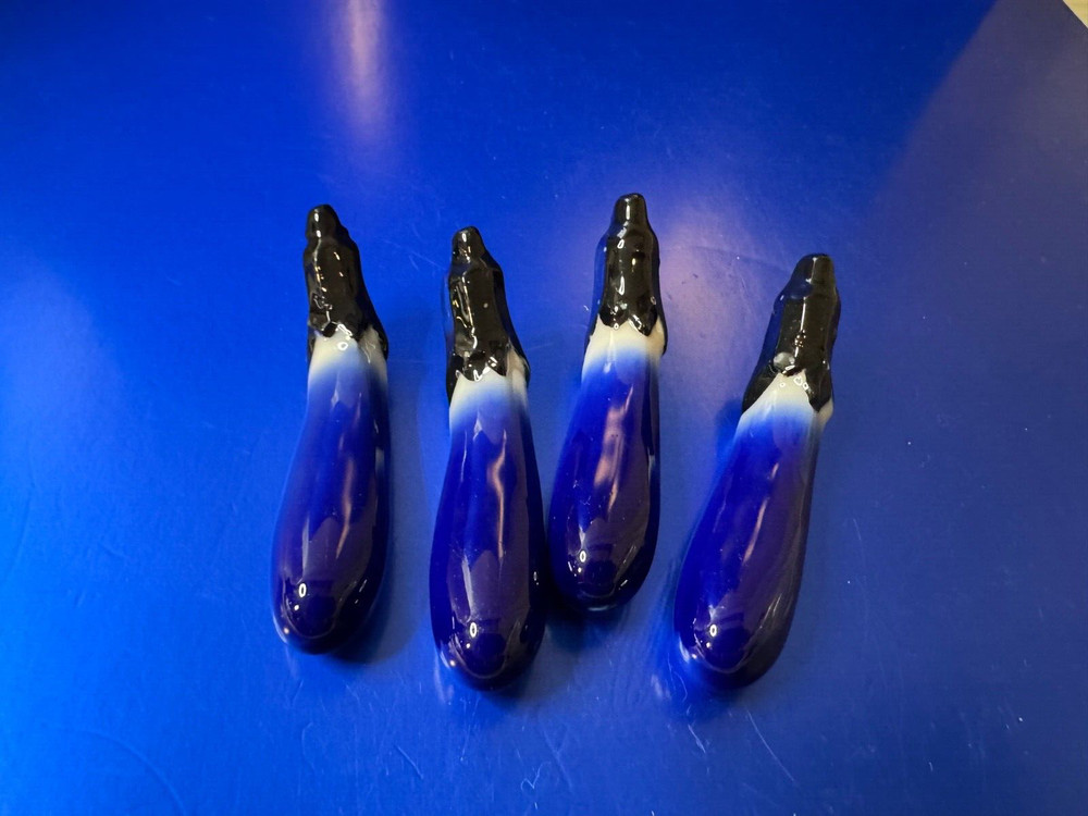 Japanese Chopstick Rests Eggplant Vegetable Holder  Reusable Ceramic 4Pc