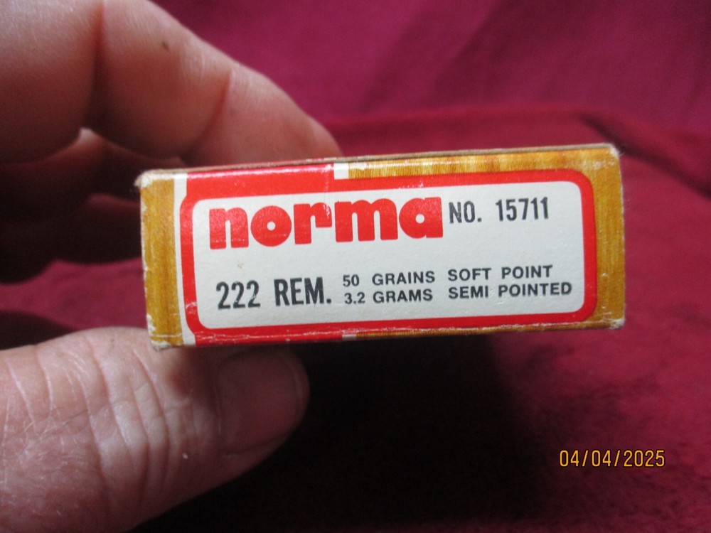Vintage NORMA , 222 Rem. Cal, Sweden, Ammo Box, (EMPTY)