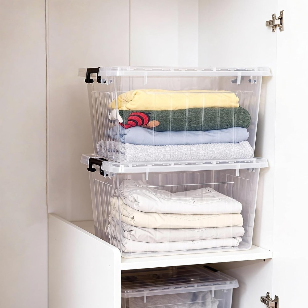 22 Qt Clear Storage Bins with/ Lids Stackable Nestable Organizer 2 Pack