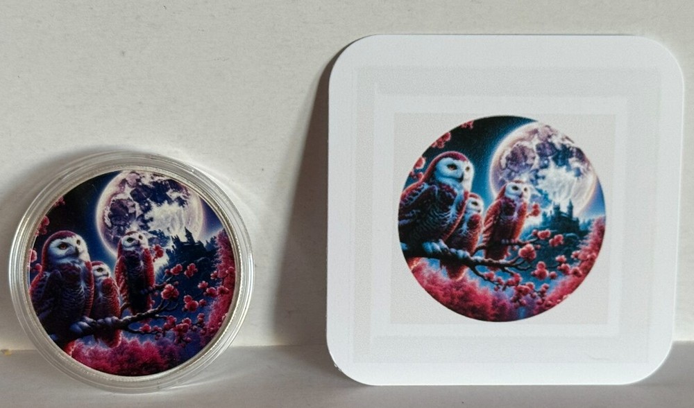 Hayleybug 1/2 oz Eclipse Perch Moon Owls silver coin w/ COA POP 15