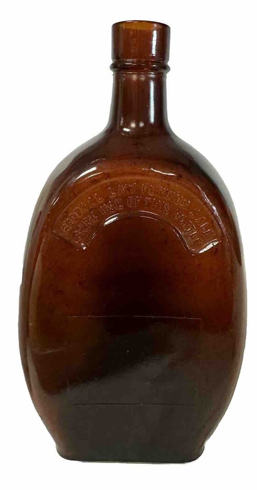 Vintage Amber Brown Glass Liquor Bottle Quart