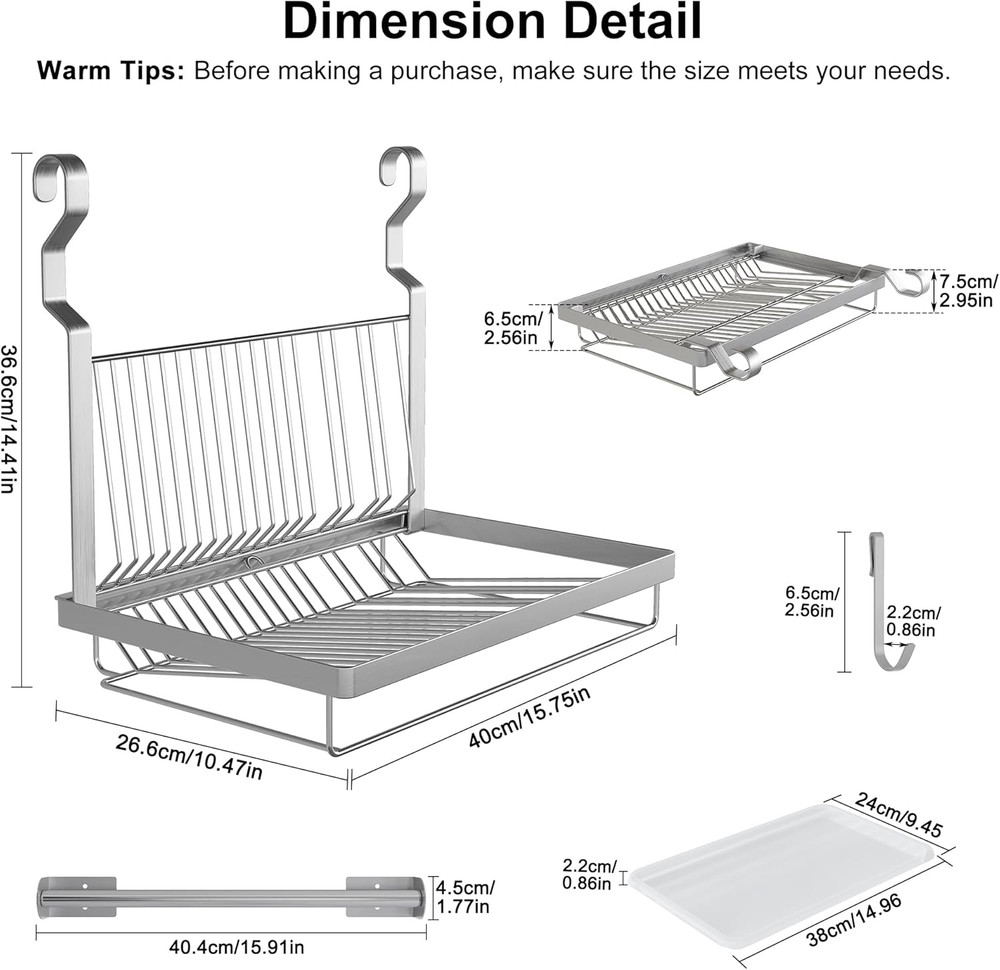 over Sink Dish Drainer Drying Rack, Stainless Steel Foldable Wall Mounted Dish R