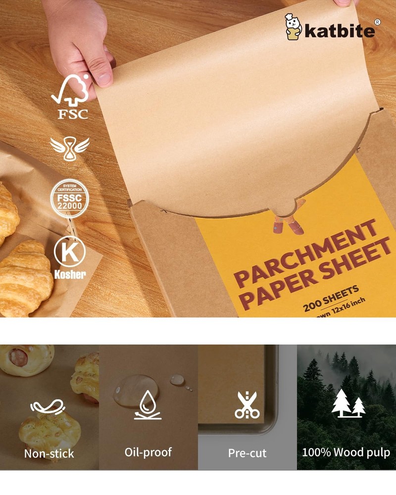 200 PCS 12x16 Inch Unbleached Parchment Paper Precut Flat Baking Sheets